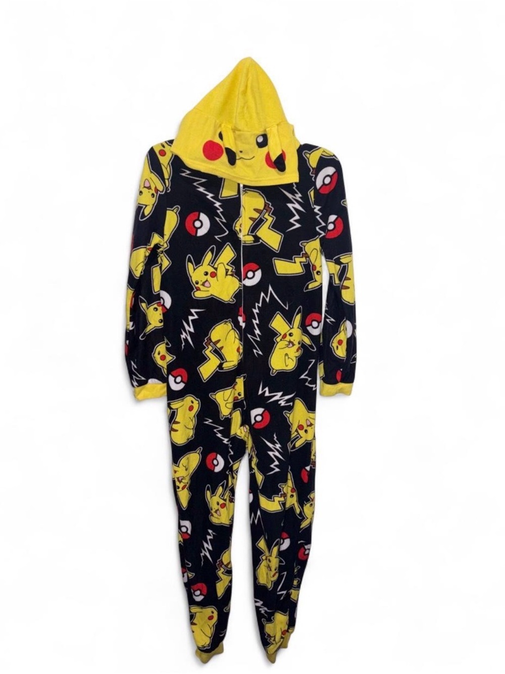 Pikachu Hooded Kids One-Piece Pajamas - Yellow & Black size 14/16